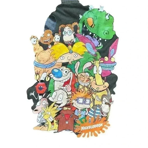 Nickelodeon Rugrats Hey Arnold Black Graphic Crewneck Vintage Sweatshirt L - Picture 9 of 9